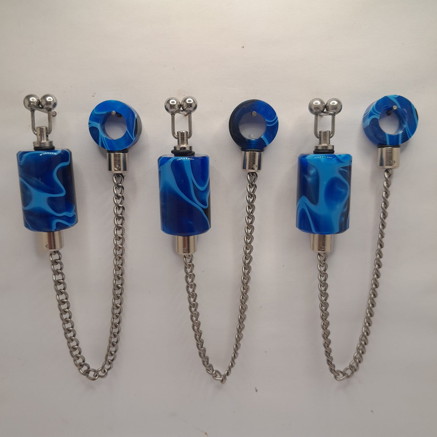 Set Of 3 Blue Marbled Bobbins With Matching Hockey Sticks Ref A8