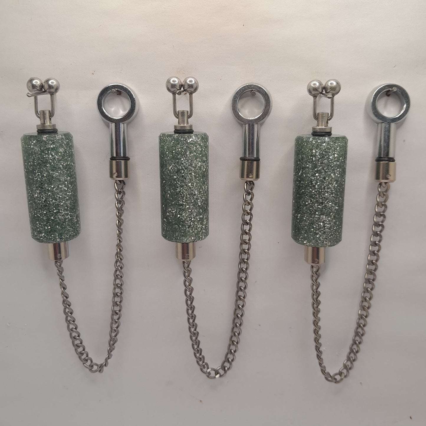 Set Of 3 Long Body Green Glitter Marbled Bobbins Ref J7