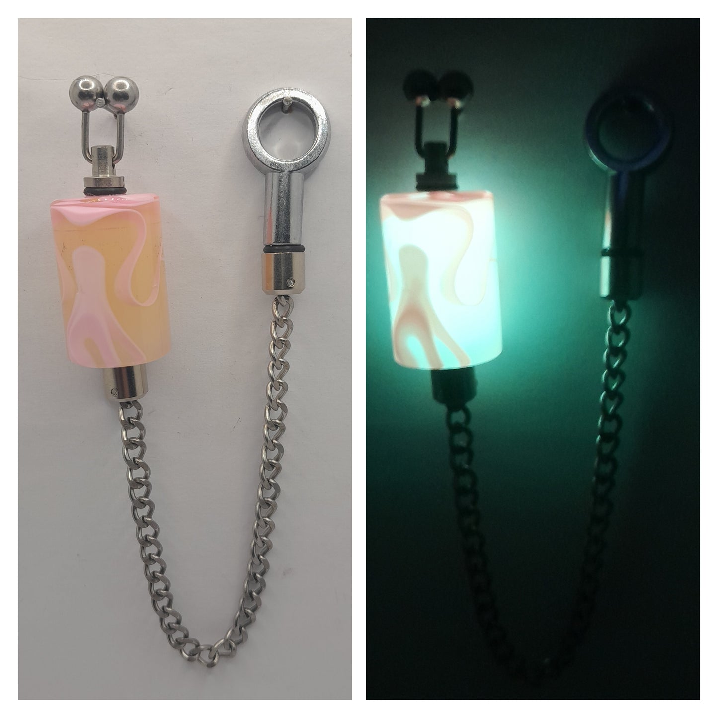 Glow In The Dark Bobby's Pink Marbled Bobbin With Black Or Stainless Chain
