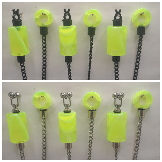 Set Of 3 Fluro Yellow Marbled  Bobbins With Matching Hockey Sticks